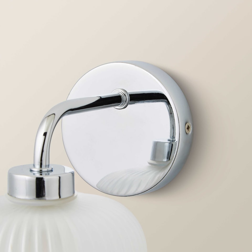 image 1 of ValueLights Amaia Chrome IP44 Frosted Ribbed Glass Wall Light | Chrome