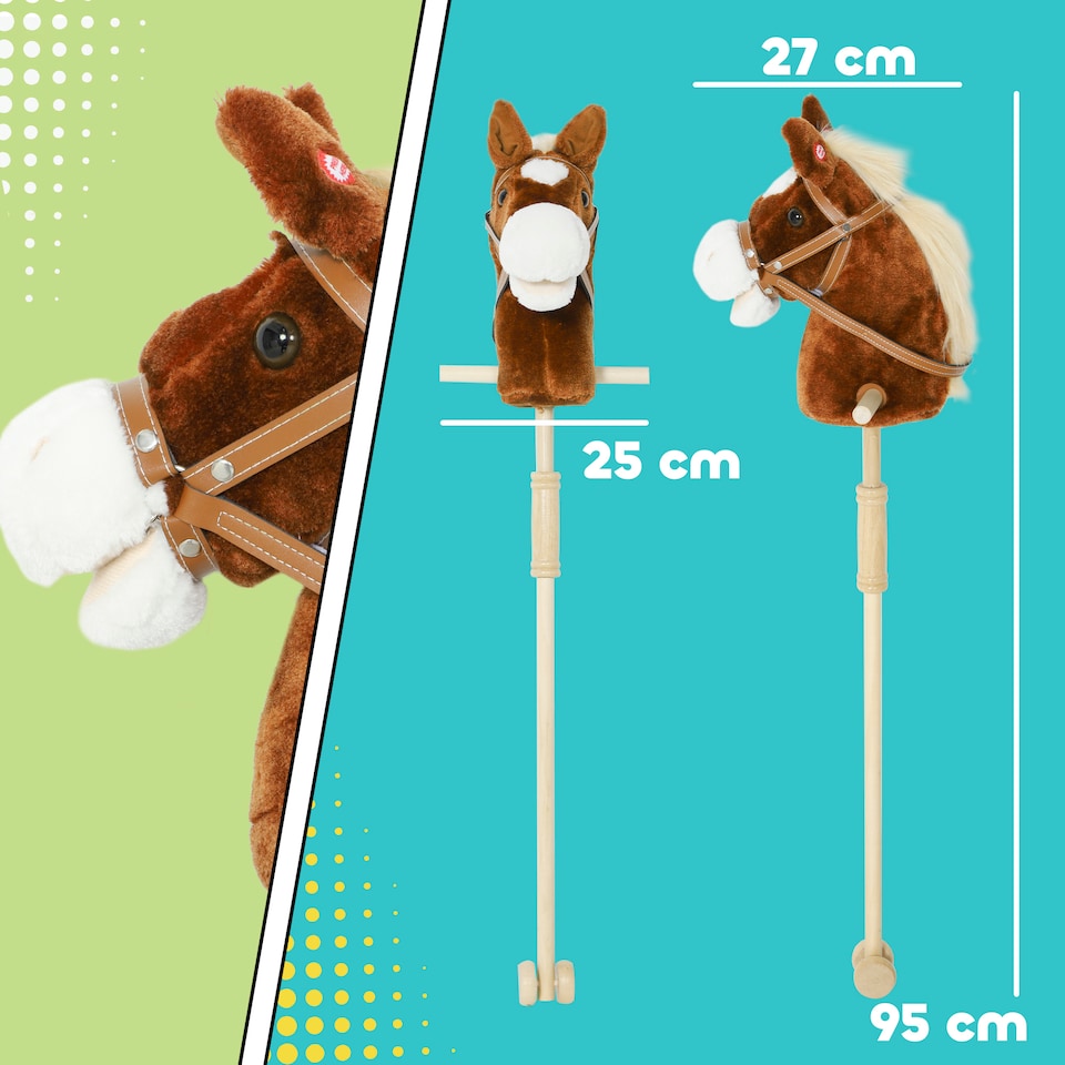 image 1 of AIYAPLAY Stick Horse with Wood Wheels, Pony Neighing and Galloping Sounds