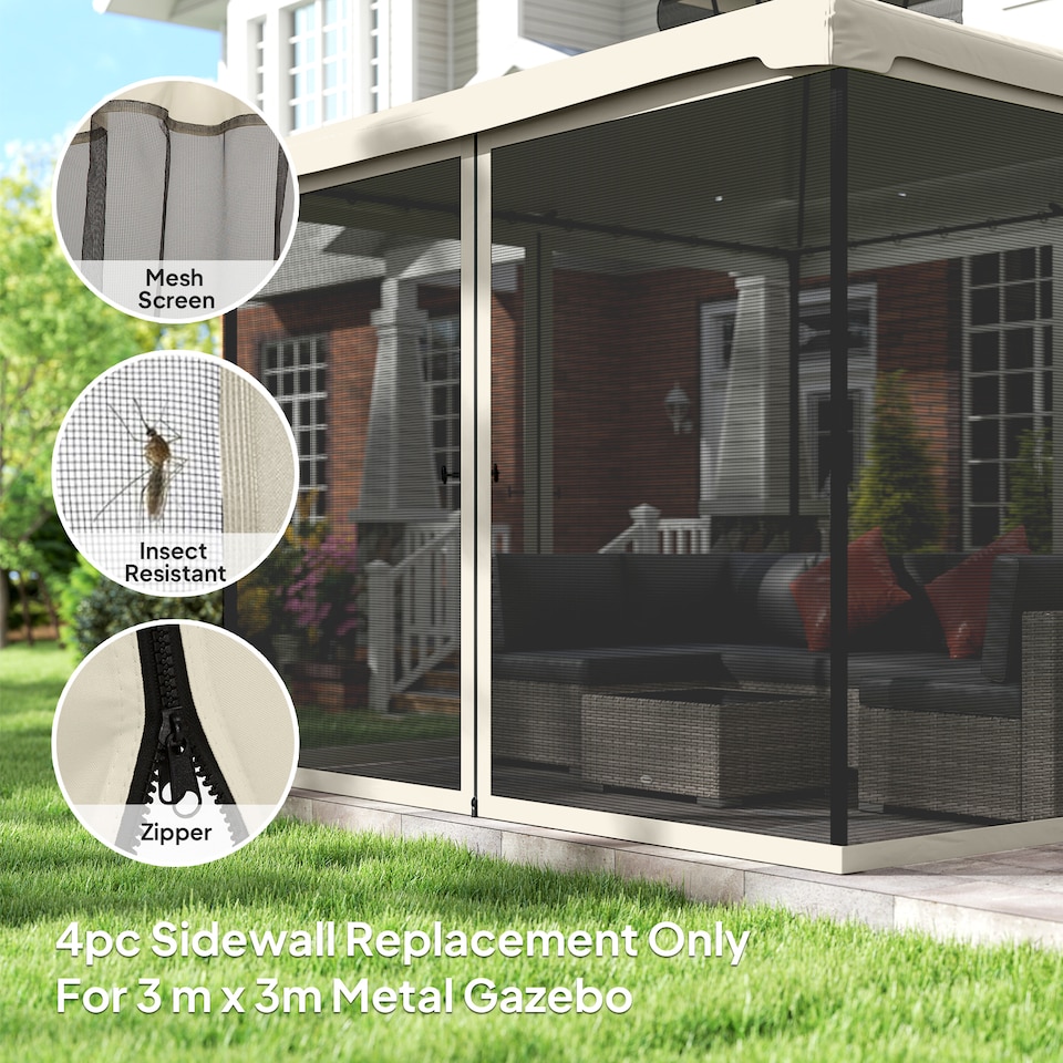 image 1 of Outsunny fit 10x10ft Gazebo Universal Replacement Mosquito Netting for Patio Gazebos and Canopy Tents with Zippers for 3m x 3m Gazebo, Sidewall Only Beige