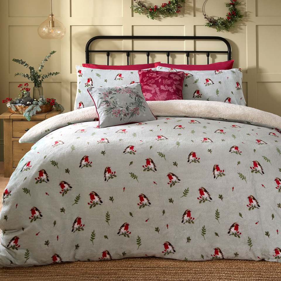 image 1 of Fusion Winter Robin Duvet Cover Set Duck Egg