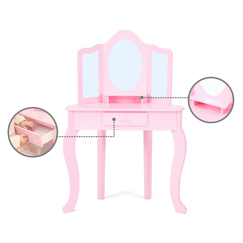 image 1 of Teamson  Kids Lady Alessandra Corner Vanity and Stool Set, Pink