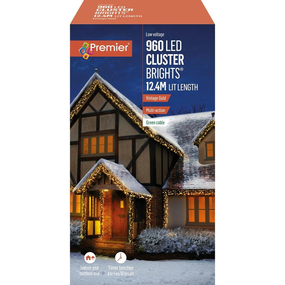 Premier ClusterBrights 960 LED Lights 12.4m - Vintage Gold N/A
