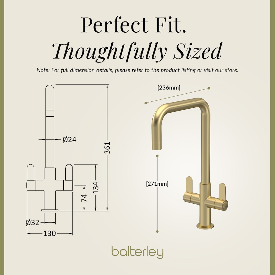 image 1 of Kuma Kitchen Mono Mixer Tap Dual Lever, Brushed Brass 361mm | Copper | Brushed Brass | 1