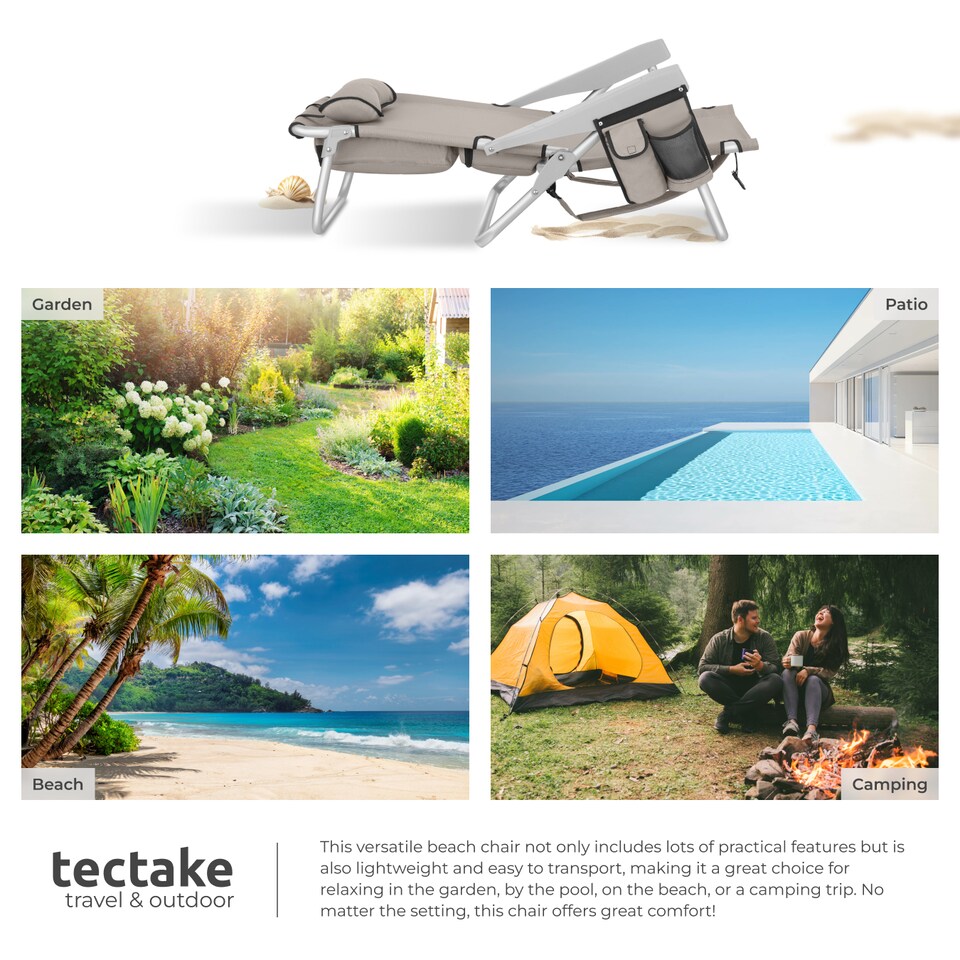 image 1 of Coral aluminum beach chair, foldable with backpack function | Cream | beige | 1