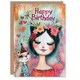 image 1 of Cat Lover Lady Party Hat Cute Floral Portrait Her Birthday Card
