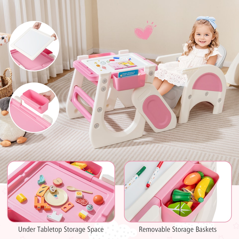 image 1 of COSTWAY Convertible Baby High Chair Baby Feeding Chair With Double-layer Tray-Pink