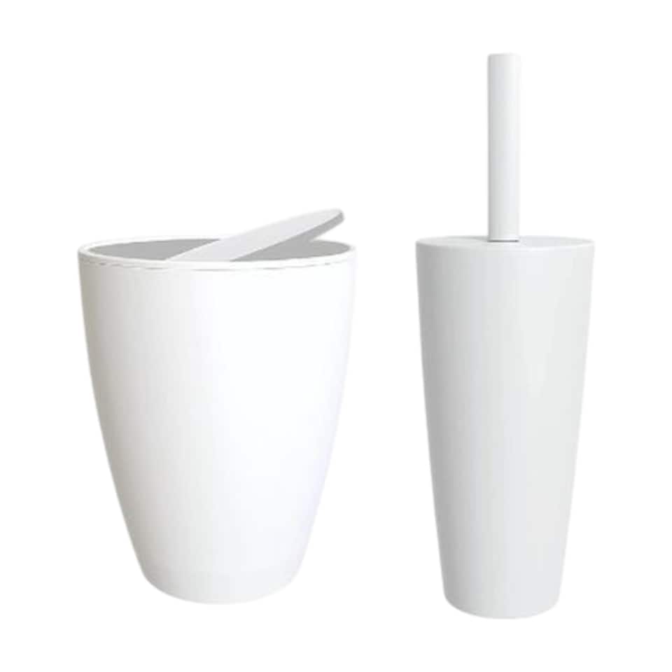 image 1 of Blue Canyon BodanToilet Brush with Ventilated Holder and 12L Compact Swing Lid Waste Bin White
