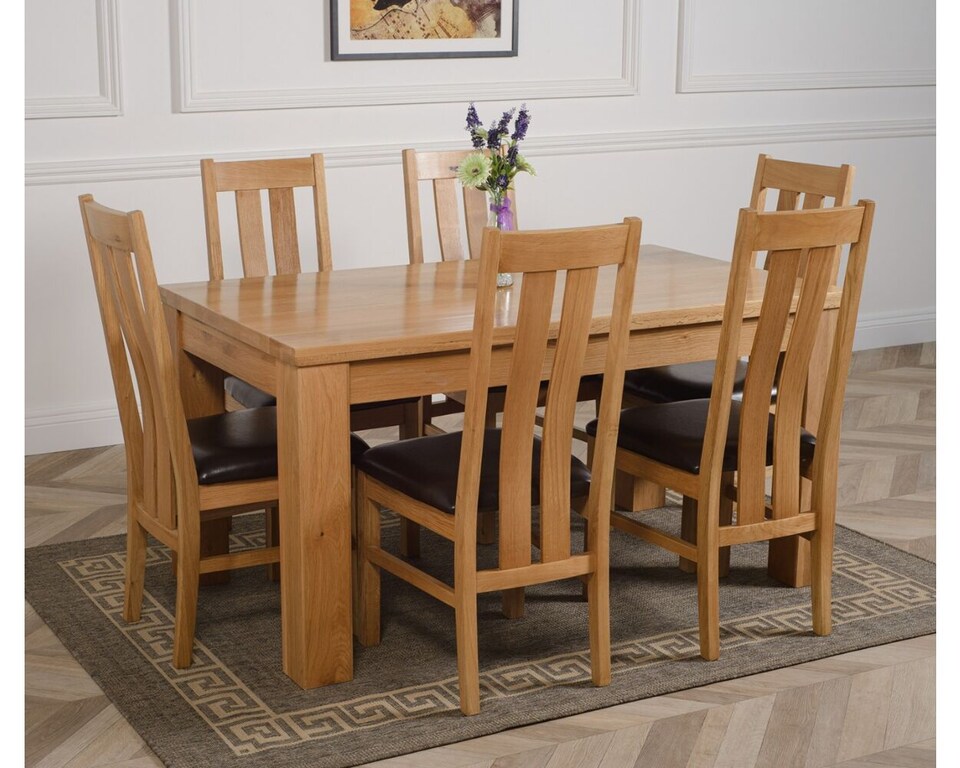 image 1 of Dakota 152 x 87cm Medium Oak Dining Table and 6 Princeton Chairs | Brown | Brown