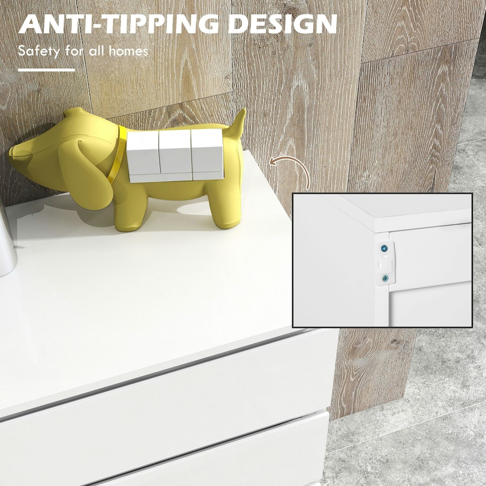 image 1 of HOMCOM Bedroom Chest of Drawers, High Gloss 5 Drawers Dresser, Grey