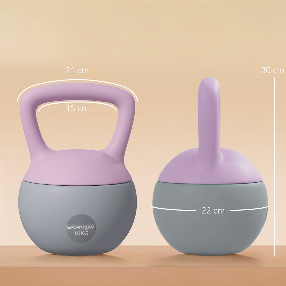 image 1 of SPORTNOW Soft Kettlebell, 10kg Kettle Bell with Non-Slip Handle for Home Gym Weight Lifting and Strength Training, Purple and Grey