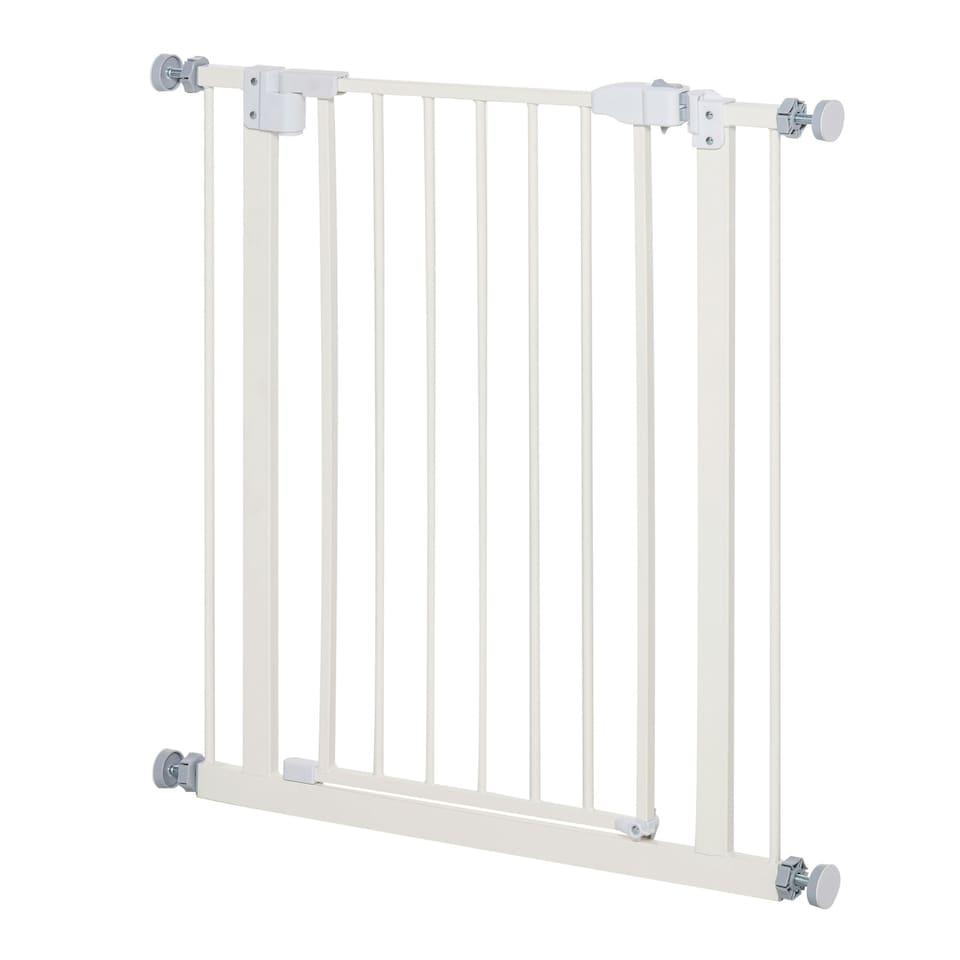 image 1 of PawHut 74-80cm Adjustable Metal Pet Gate Safety Barrier w/ Auto-Close Door White