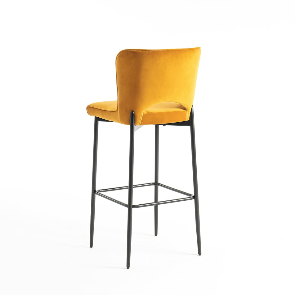 image 1 of Lily Velvet Bar Stool Padded Seat Metal Legs (Mustard)