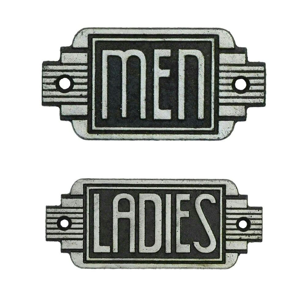 image 1 of Art Deco Ladies & Men Toilet Cast Iron Sign Plaque Door Wall Cafe Shop Pub Bar