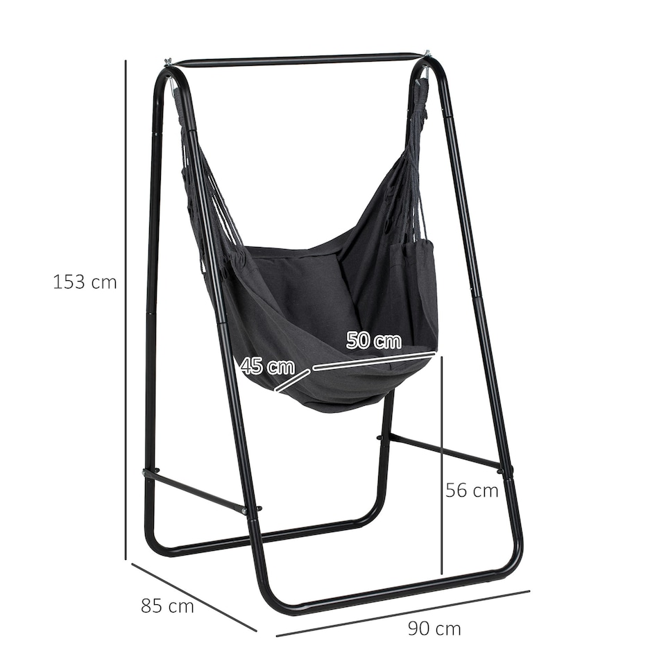 image 1 of Outsunny Hammock Chair w/ Stand, Hanging Chair w/ Cushion, Armrest Grey