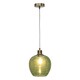 image 3 of Set of 2 Leah - Green Ripple Glass Globe with Satin Brass Pendant Fittings