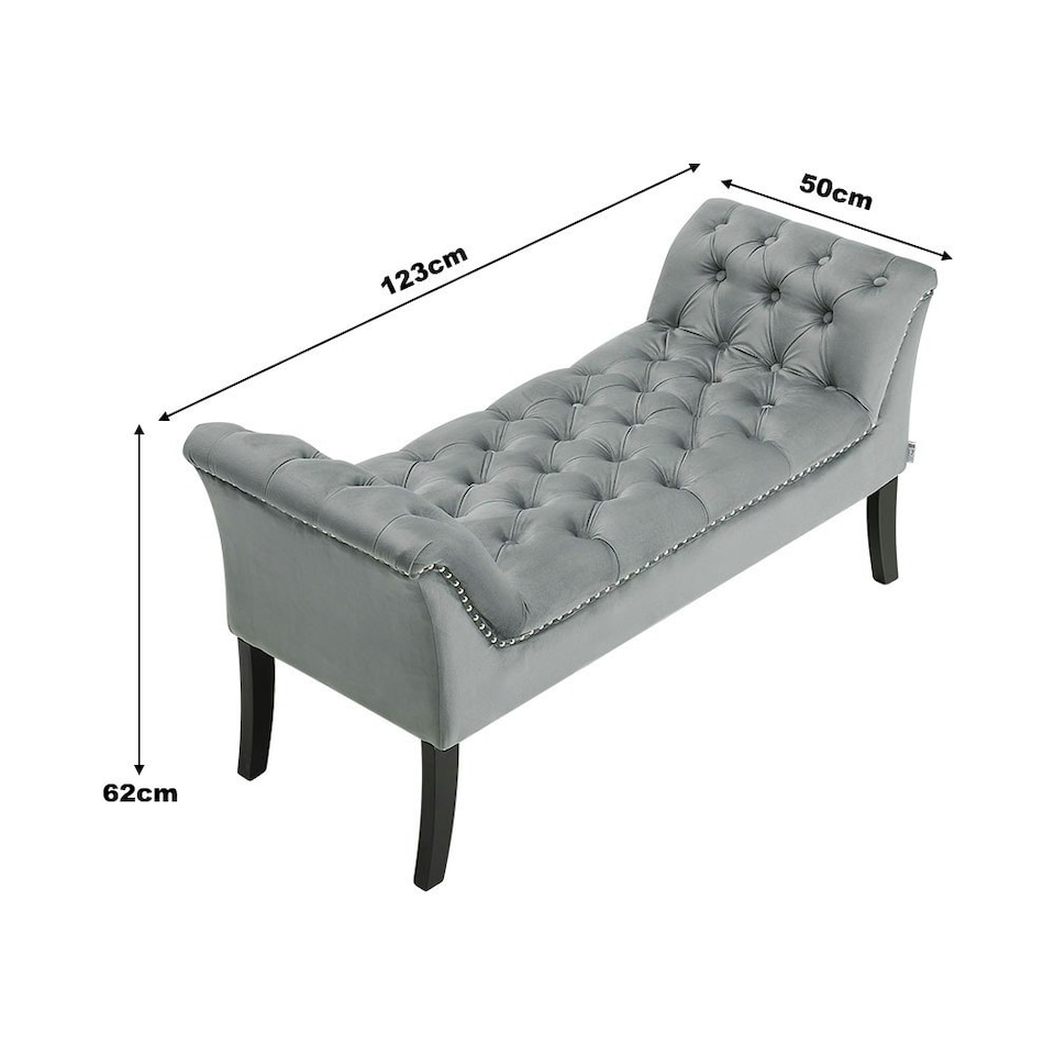 image 1 of Living and Home Contemporary Velvet Buttoned Bench with Black Wood Legs
