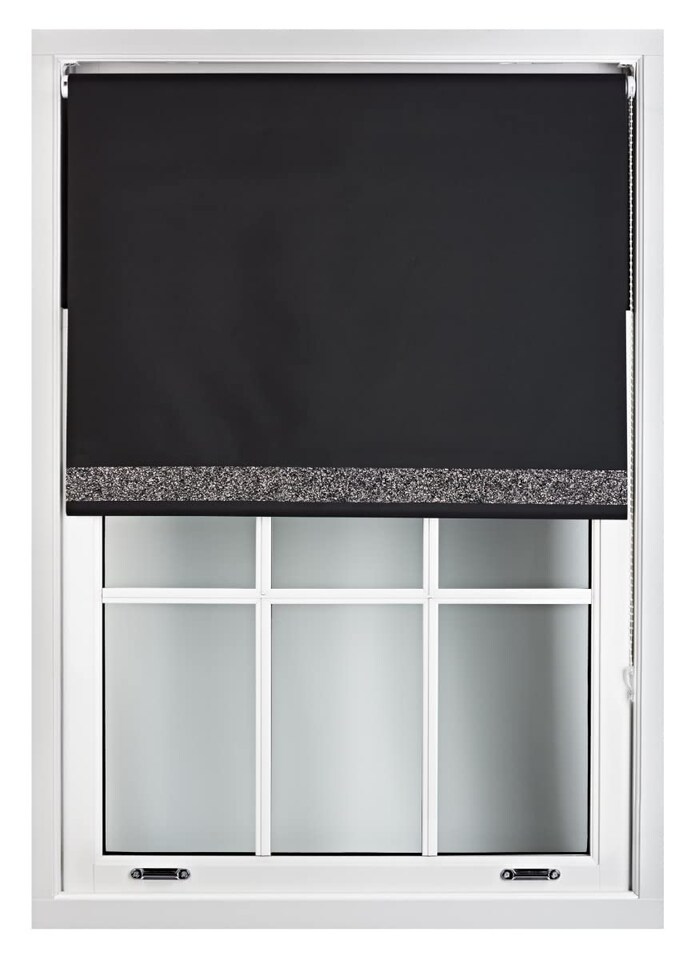 image 1 of FURNISHED Thermal Blackout Roller Blinds with Glitter Edge - (W)240cm x (L)210cm | Black | Black 1 | (W) 240cm x (L) 210cm