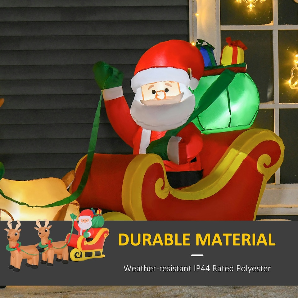 image 1 of HOMCOM 8ft Christmas Inflatable Santa Claus on Sleigh, LED Lighted Decoration