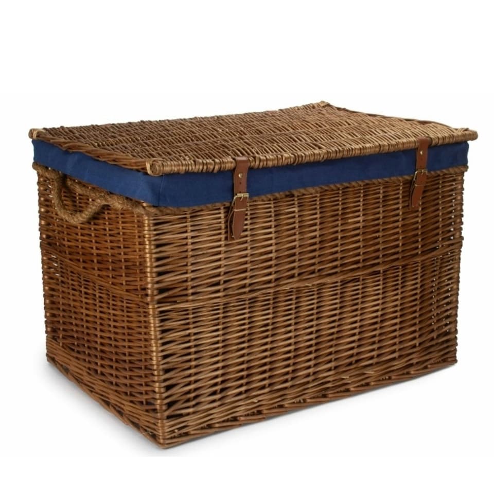 image 1 of Large Light Steamed Storage Wicker Basket with White Lining | White | White | L