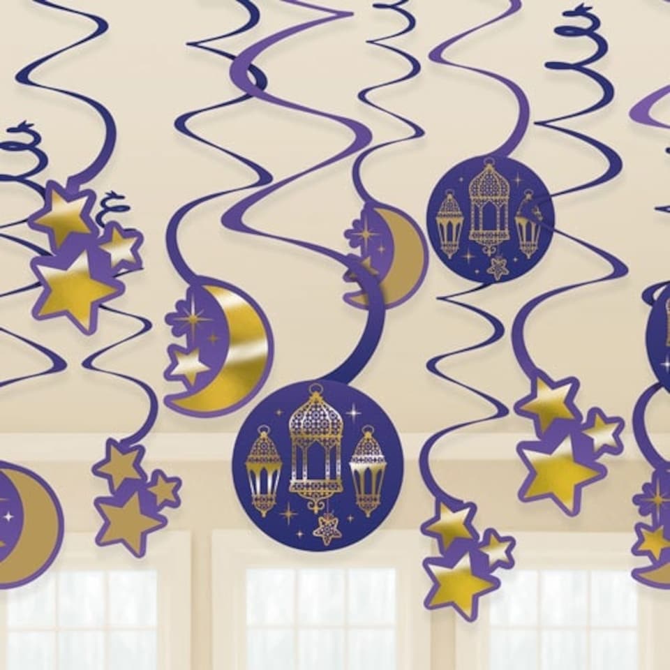 Eid Hanging Swirl Decorations - Pack of 12