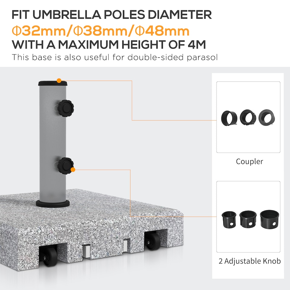 image 1 of Outsunny 28kg Heavy Duty Granite Parasol Base with Wheels, Retractable Handle | Grey | Grey