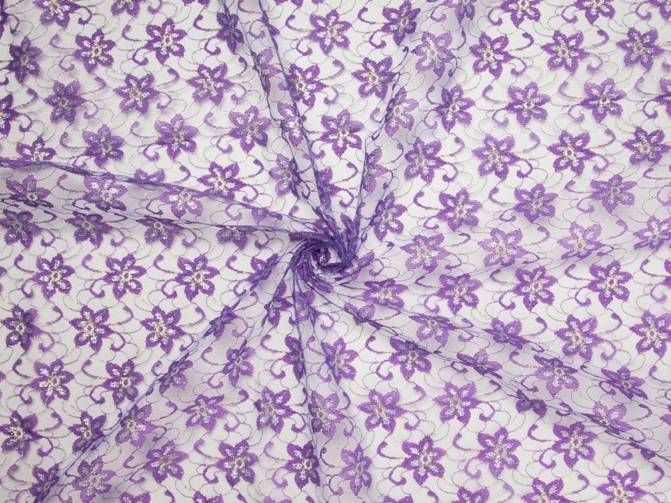 Minerva Purple Deadstock Metallic Lace Dressmaking Fabric per metre - 150cm / 59" Wide