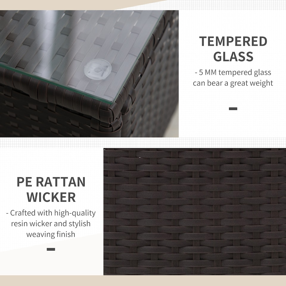 image 1 of Outsunny 3 Pieces Rattan Bistro Set with Furniture Cover, Wicker Garden Furniture Set, Glass Top Coffee Table and Chairs with Cushions for Outdoor, Patio, Balcony, Cream White