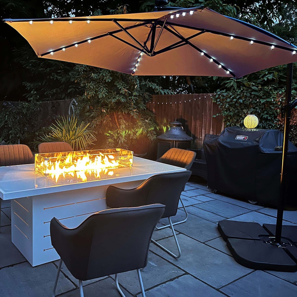 image 1 of JSH Apollo Banana Cantilever Parasol with Built in LED Lights for Garden Patio Sunshade - Navy Blue