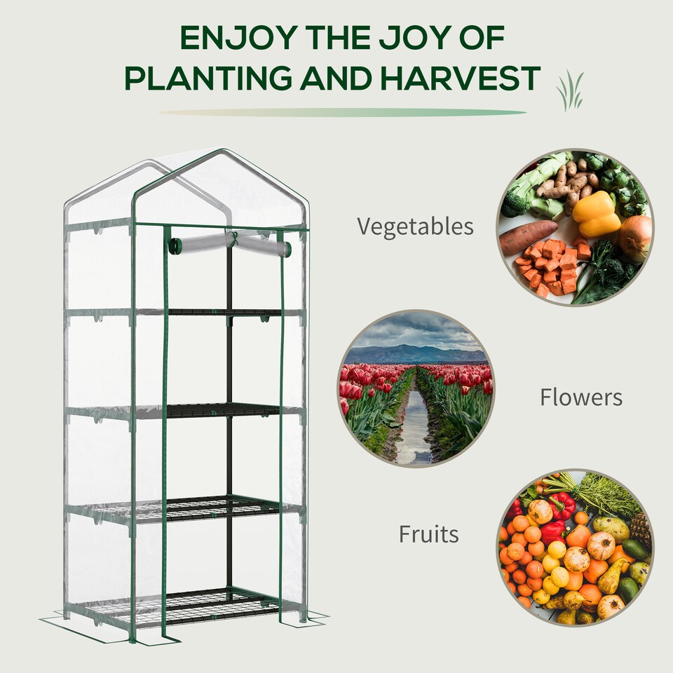 image 1 of Outsunny Portable 4-Tier Mini Greenhouse Plant Grow House Shed w Clear Cover