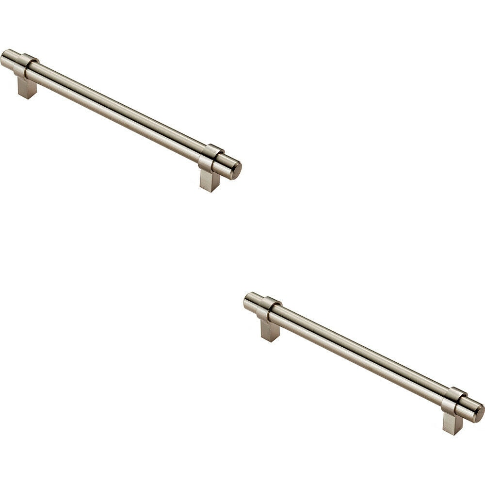Loops 2x Round T Bar Cabinet Pull Handle 200 x 14mm 160mm Fixing Centres Satin Nickel in Metallics