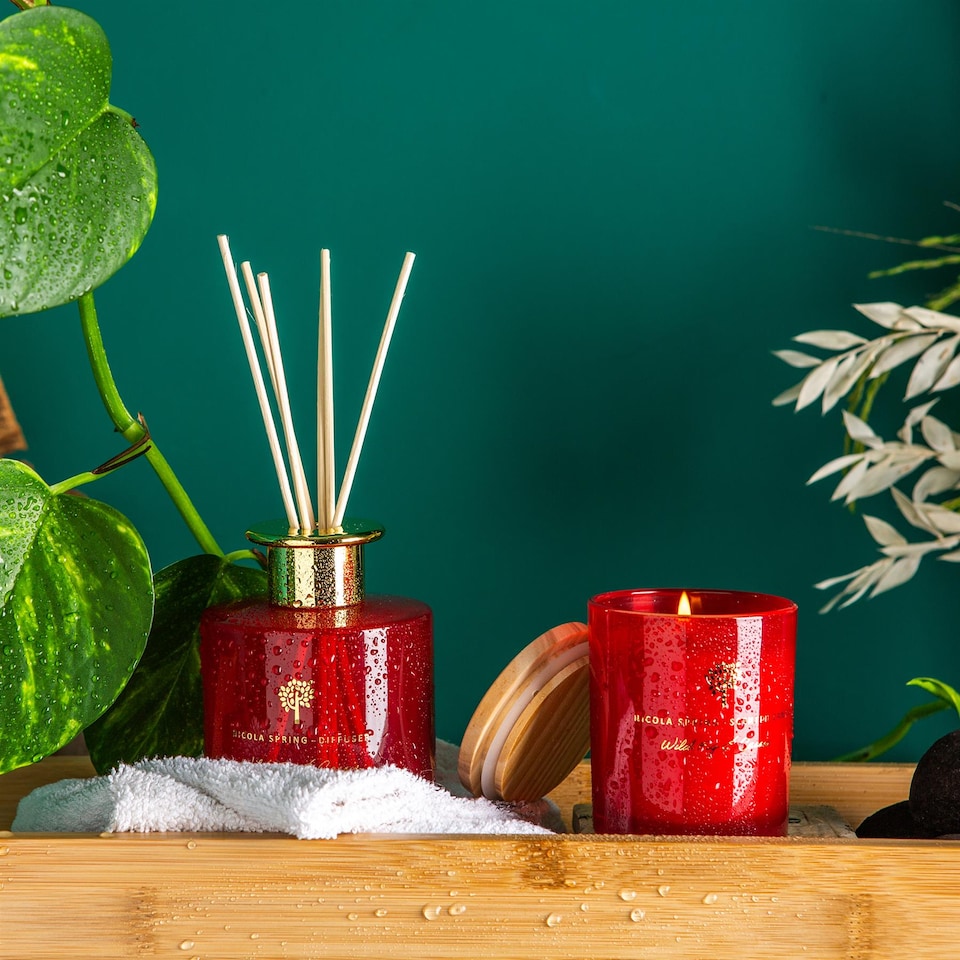 image 1 of Nicola Spring Scented Candle & Reed Diffuser Set - 130g - Wild Fig & Cassis | Red | Red