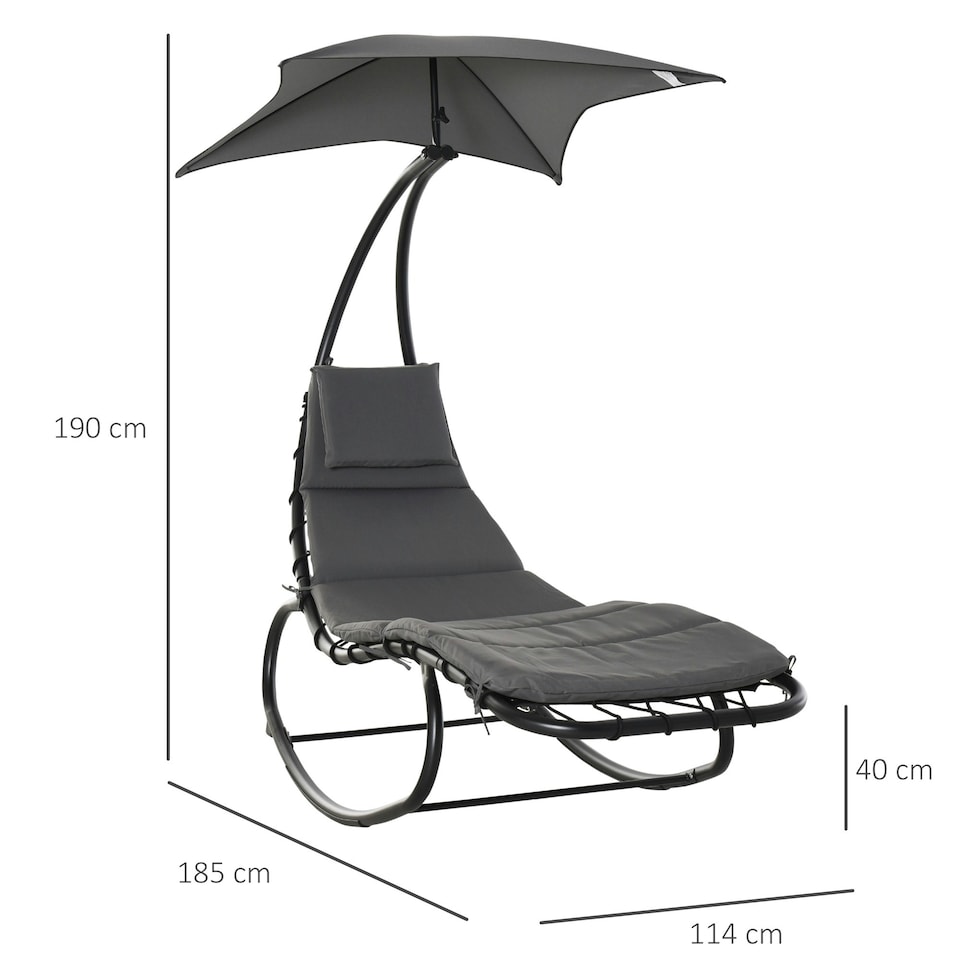image 1 of Outsunny Patio Rocking Chaise Lounge Rocking Bed with Canopy Cushion