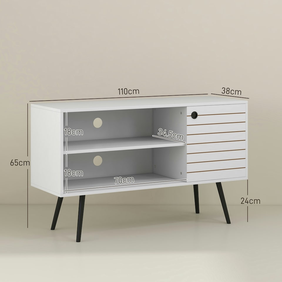 image 1 of HOMCOM TV Unit for 50" TVs with 2 Open Shelves, Door and 2 Cable Holes
