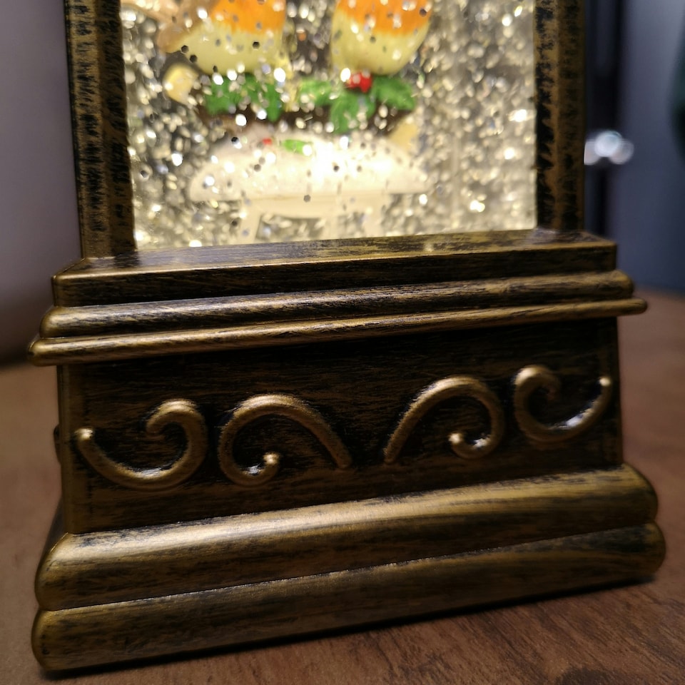 image 1 of 21cm Battery Operated Christmas Robin Scene Glitter Water Spinner Lantern Decoration