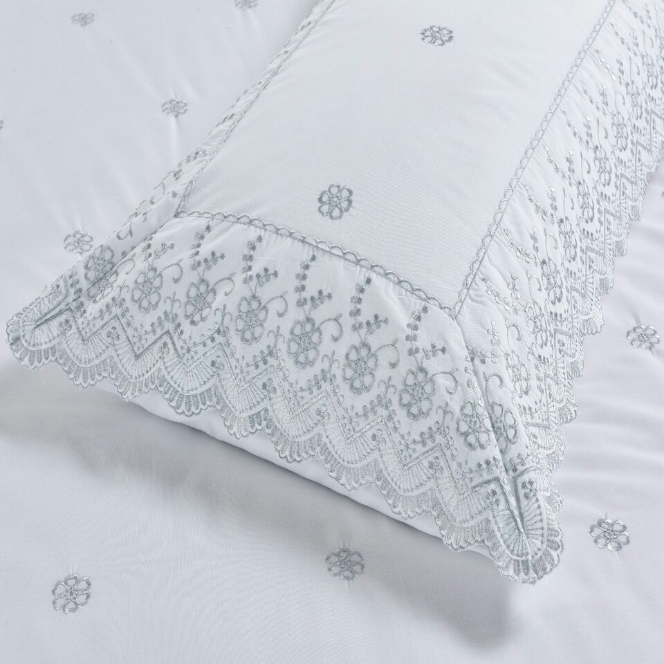 image 1 of Gabrielle Embroidered Floral Duvet Cover Set with Pillowcases Included (White) White | Super King
