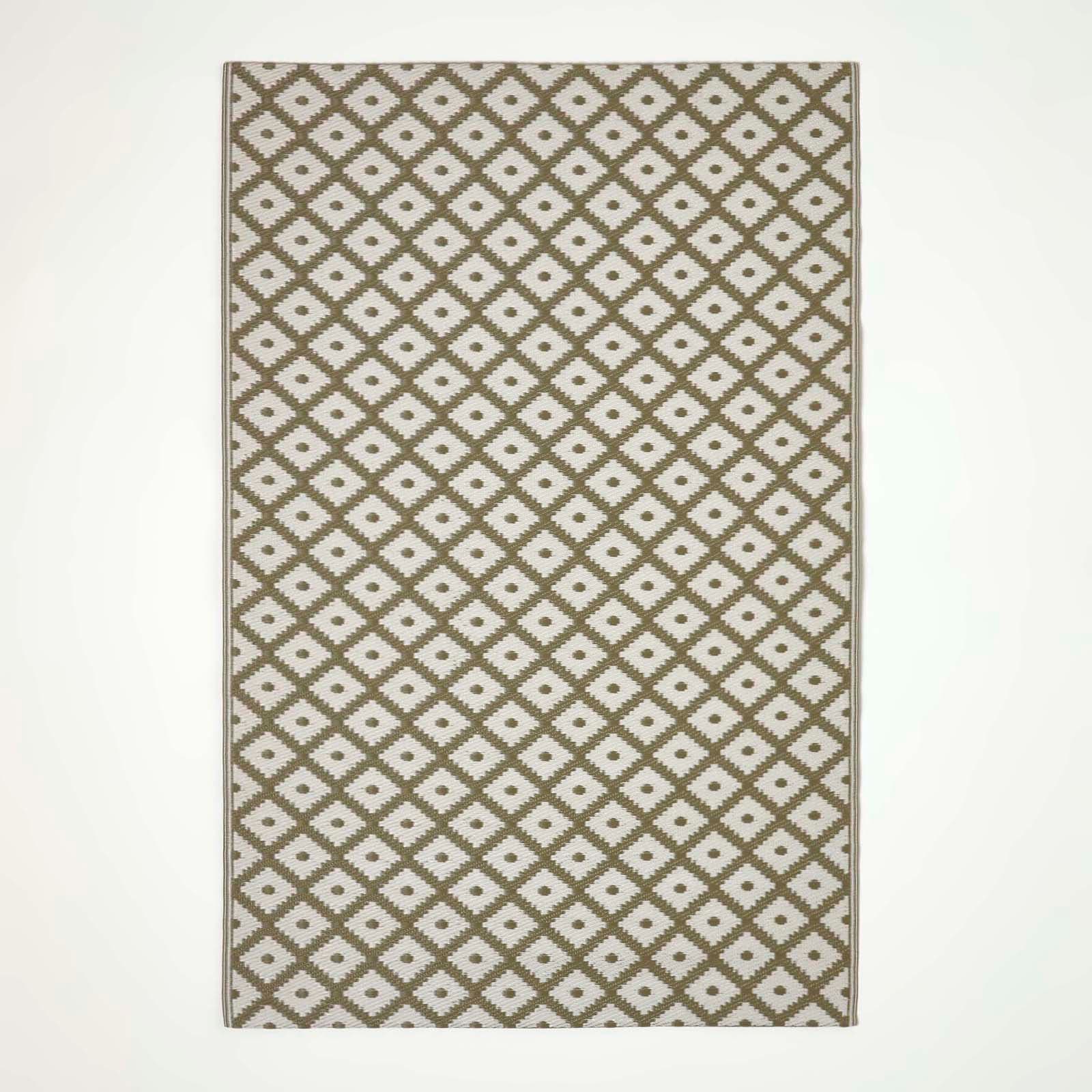 Homescapes Outdoor Rug Luxury Waterproof Reversible Recycled, For Garden, May Geometric | Green | Olive Green