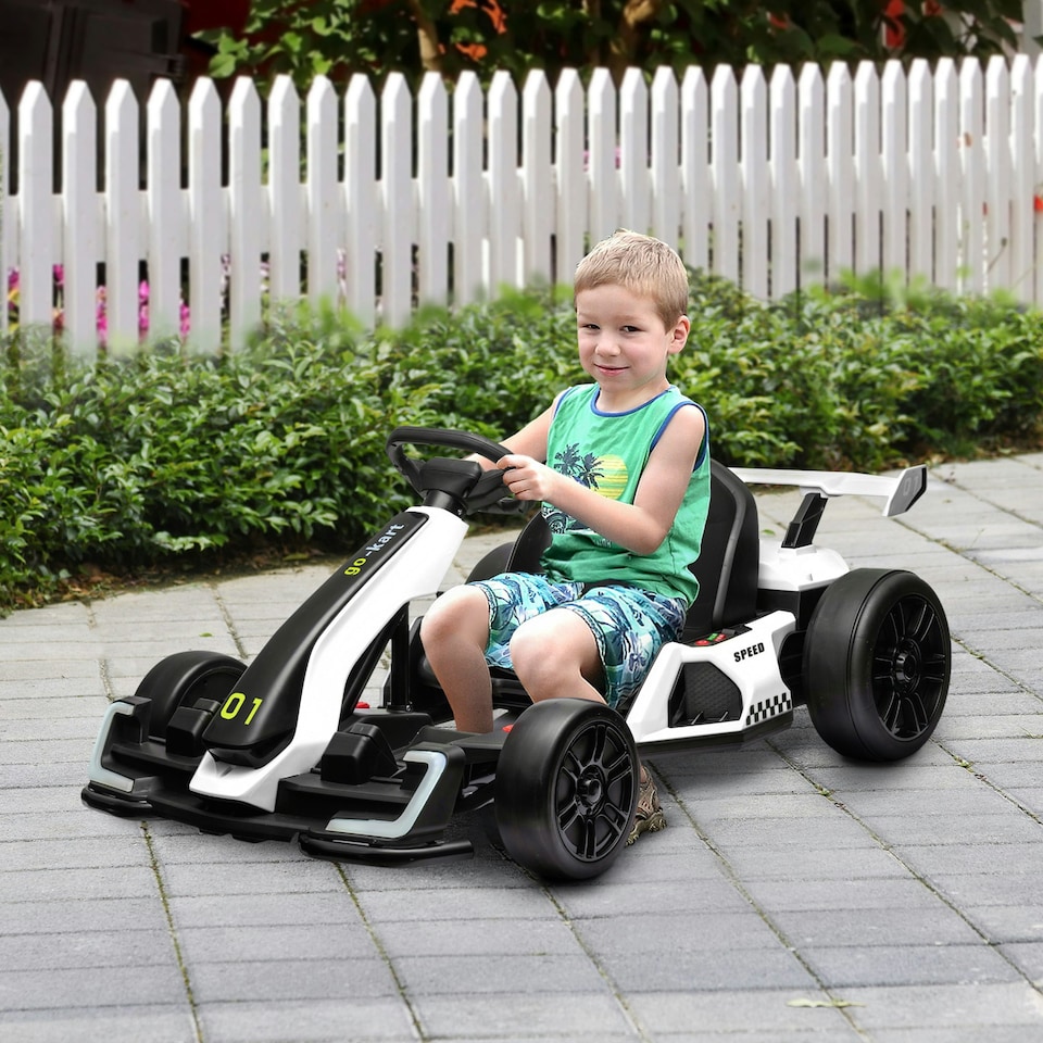 image 1 of HOMCOM 24V Electric Go Kart for Kids with Adjustable Seat, White