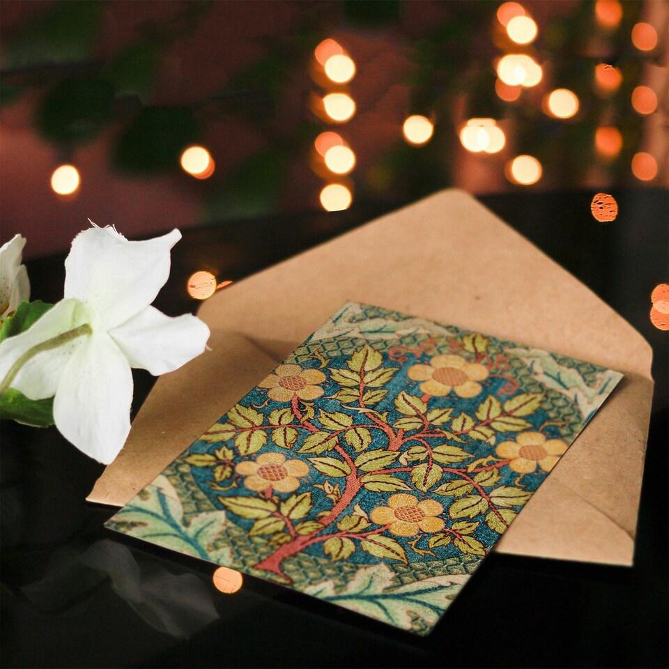 image 1 of William Morris Art Card Rose Wreath Embroidery Pattern