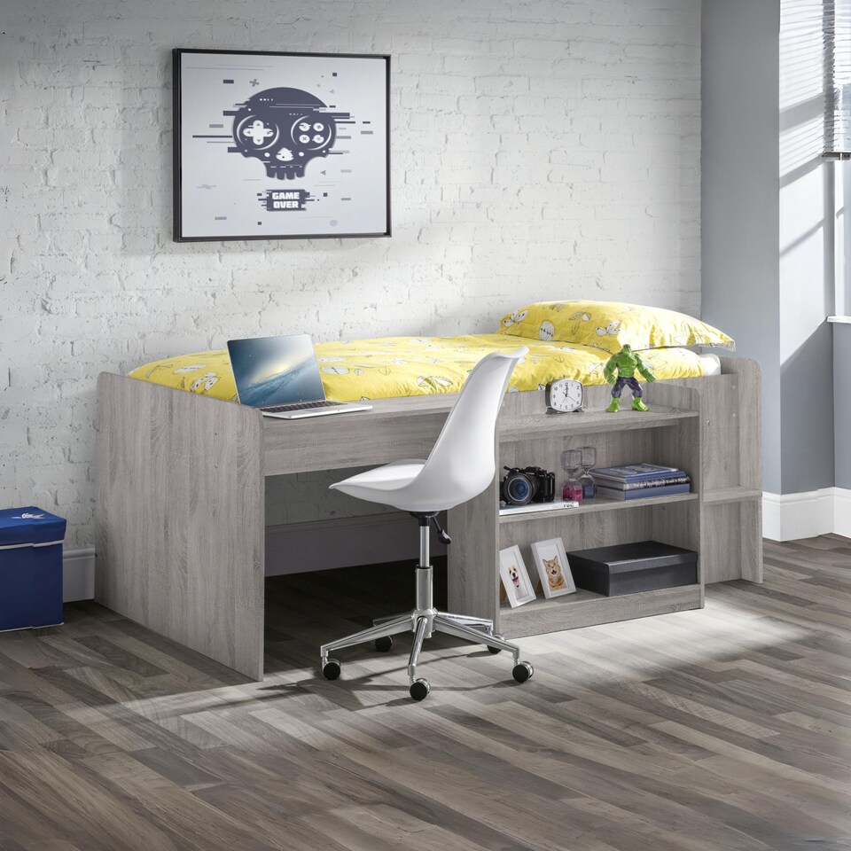 image 1 of Neptune 90cm Single Grey Oak Effect Midsleeper Cabin Bed with Desk