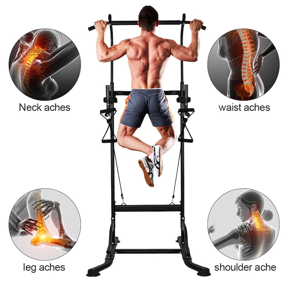 image 1 of Homefitnesscode Power Tower A1 Pull Up Dip Station With Resistance Bands