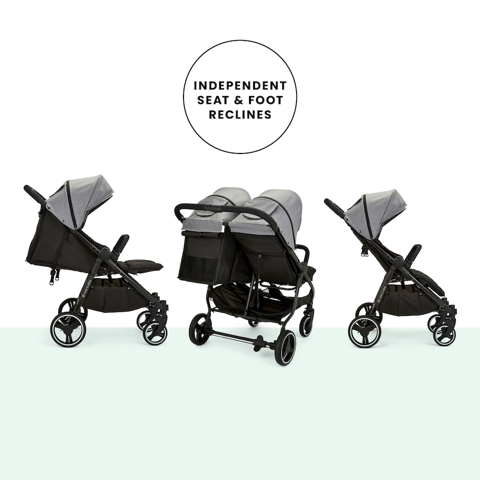 image 1 of Venus Max Double Stroller - Birth to 15kgs (Approx. 3 Years), Compact, Lightweight, Foldable Twin Pushchair,  2 Quilted Footwarmers & Rain Cover (Space Grey)