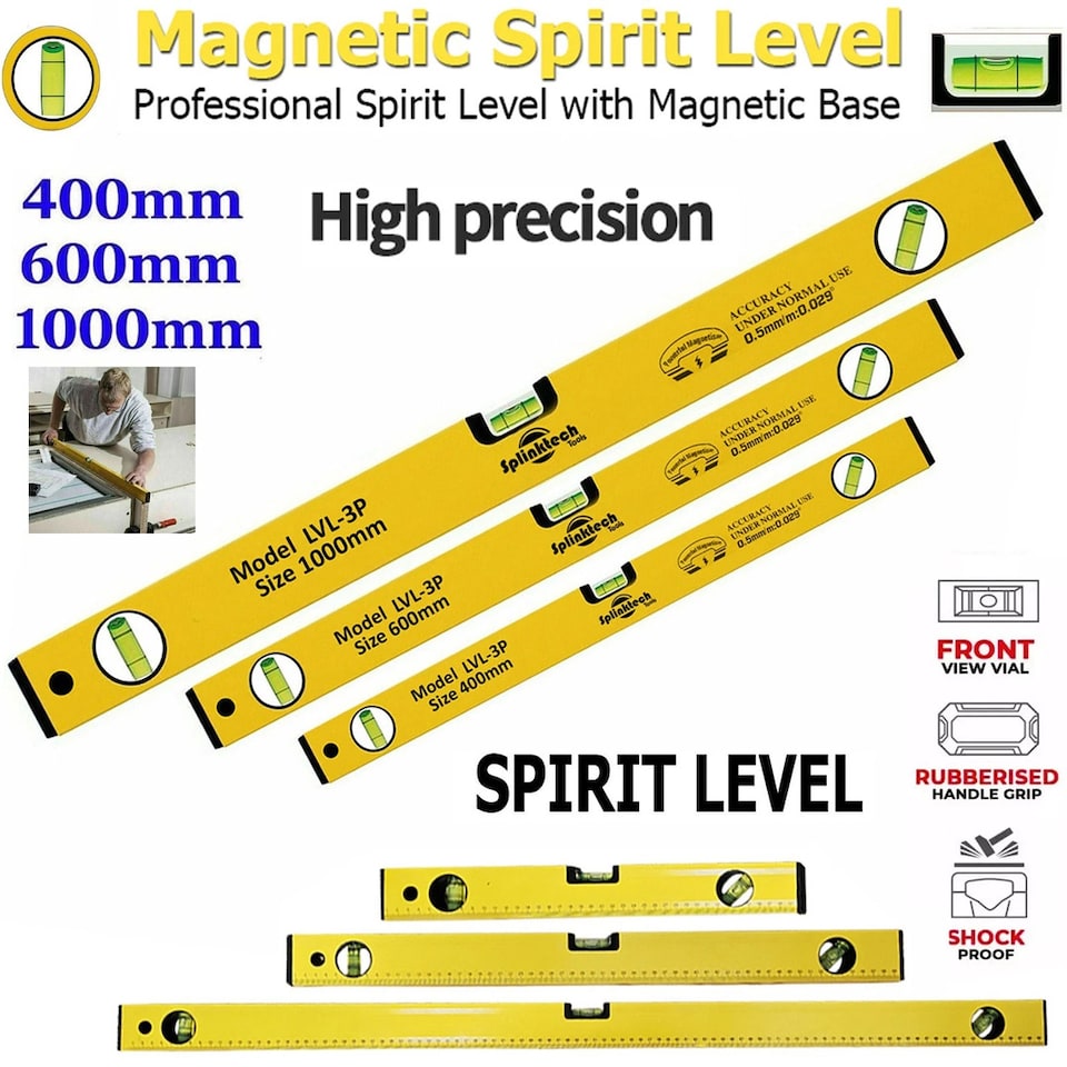 image 1 of Spirit Level, 3pcs High Accuracy Spirit Level Set Lightweight DIY Builder 400, 600, 1000mm, Aluminum Alloy Level Set