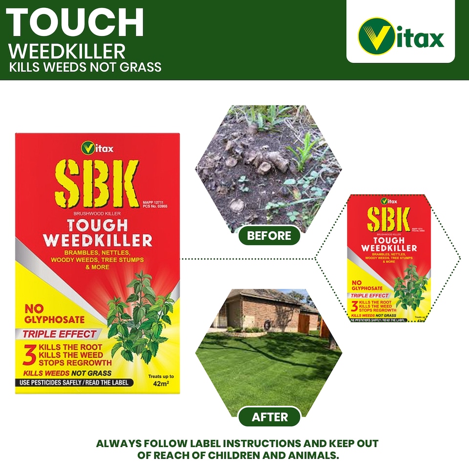 image 1 of Vitax SBK Brushwood Killer 125ml Tough Weedkiller for Brambles Nettles Tree Stumps & Woody Weeds Fast-Acting