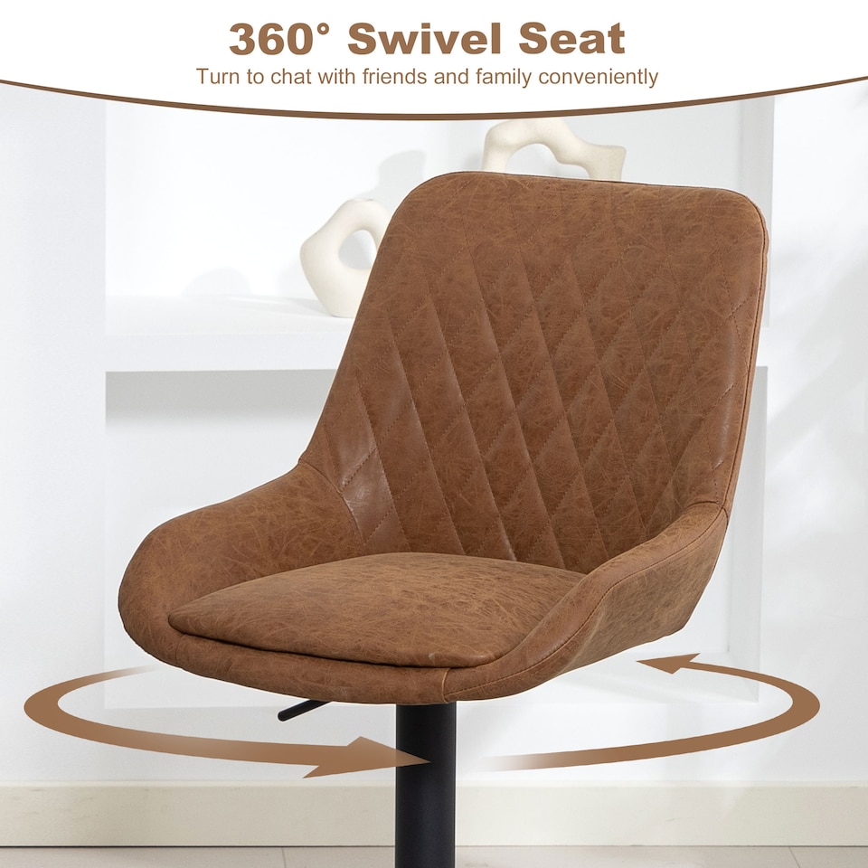 image 1 of HOMCOM Breakfast Bar Stools Set of 2 with 51x40cm Wide Seat, Height Adjustable Kitchen Counter Chairs, Retro Swivel Upholstered Barstools with Back, Footrest and Steel Base, Orange | Orange | Orange