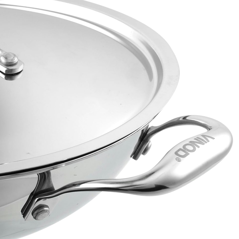 image 1 of Vinod Platinum Triply Stainless Steel Kadai with Lid 22 cm - 1.8 litre