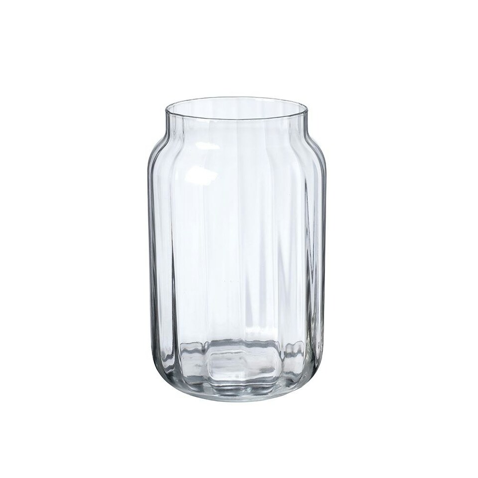 image 1 of Clear Glass Grooved Flower Vase - H22cm