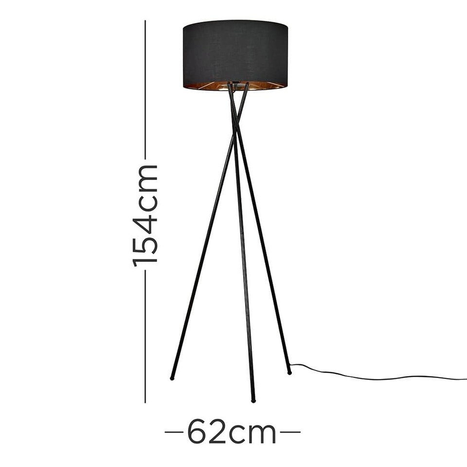image 1 of ValueLights Camden Black Tripod Floor Lamp Black & Gold Shade & Bulb | Black