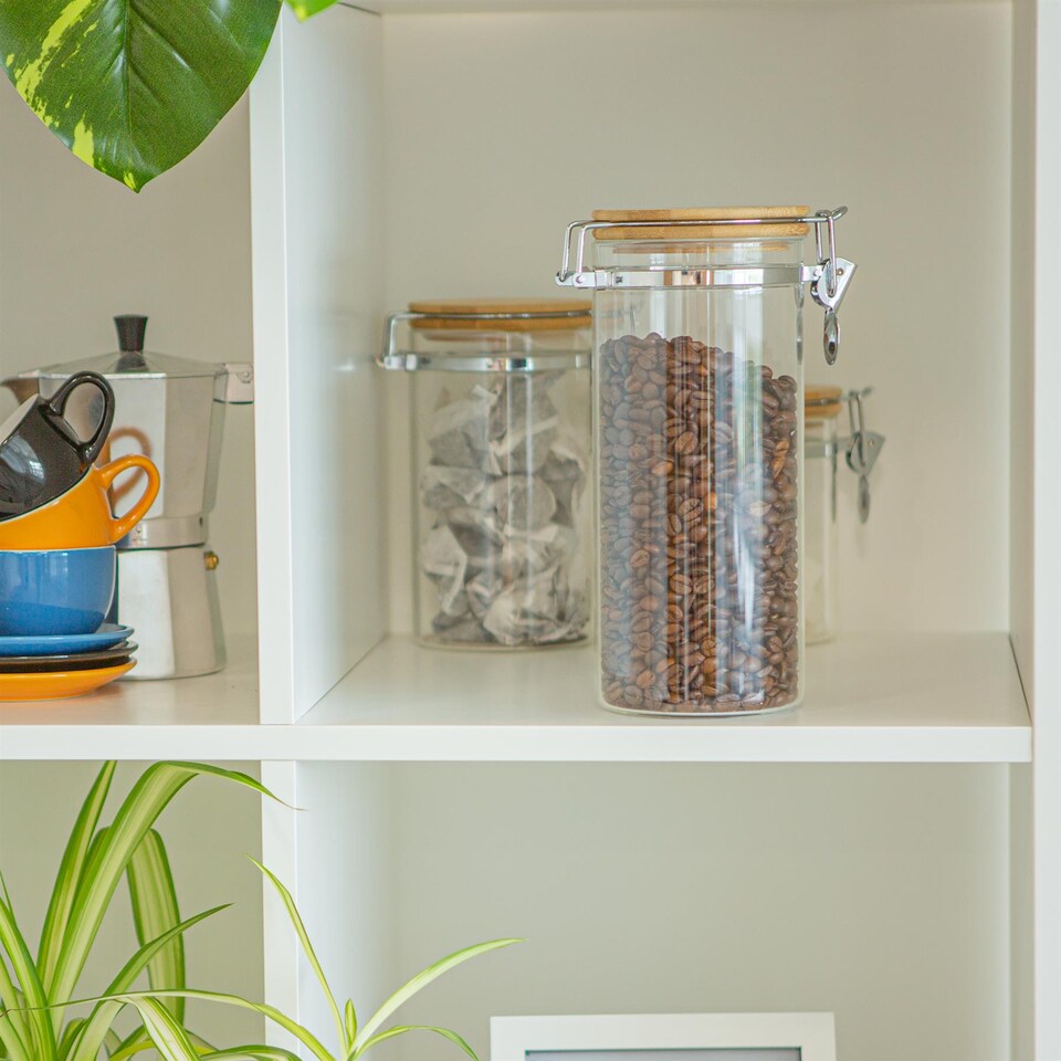 image 1 of Argon Tableware Glass Storage Jars with Wooden Clip Lids - 1.4 Litre - Pack of 6