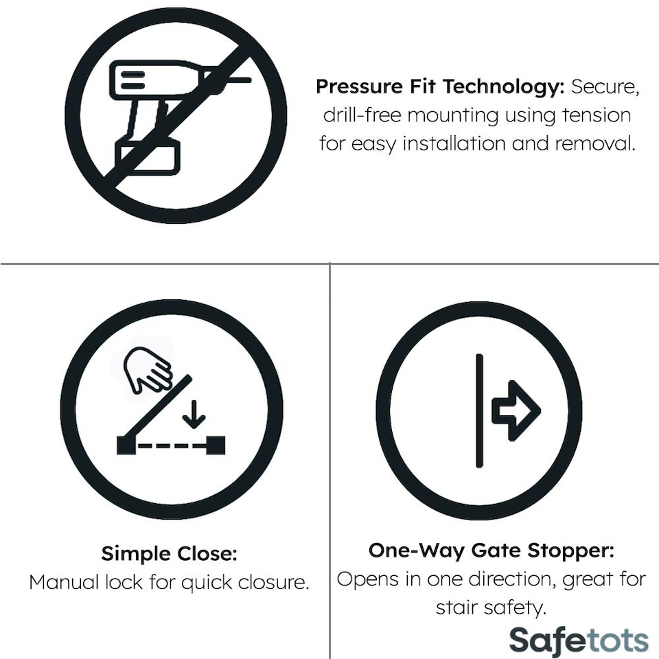 image 1 of Safetots Extra Tall Metal Safety Gate Pressure Fit, 75cm - 82.6cm, Slate Grey, 104cm in Height, Extra Tall Baby Gate | Grey | 1