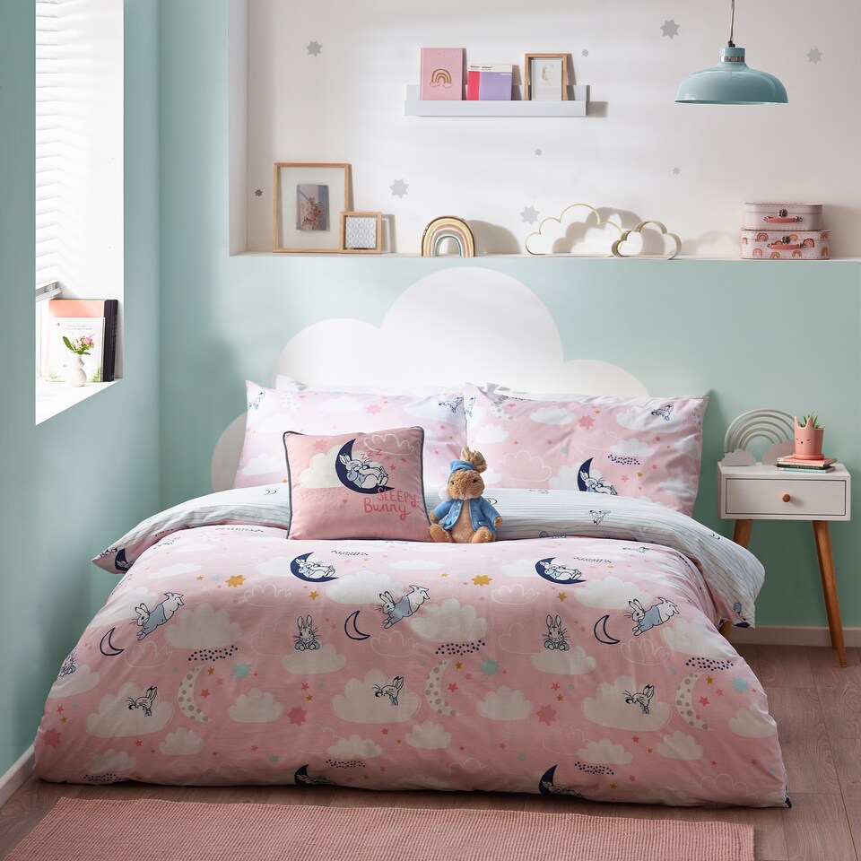 image 1 of Peter Rabbit Sleepy Head Reversible Duvet Cover Set, Pink